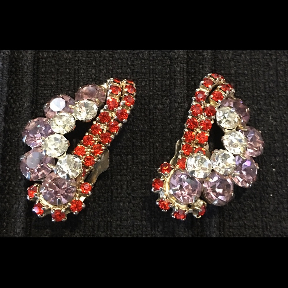 Vintage colorful rhinestone clip earrings
